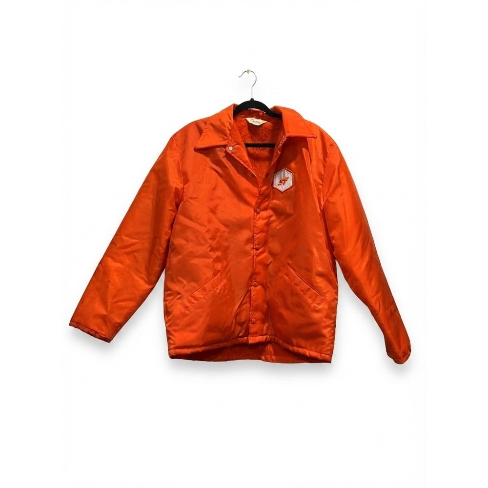 Vintage Gem Sportswear Orange Coaches Jacket Faux Fur Lined Mens Large USA Made